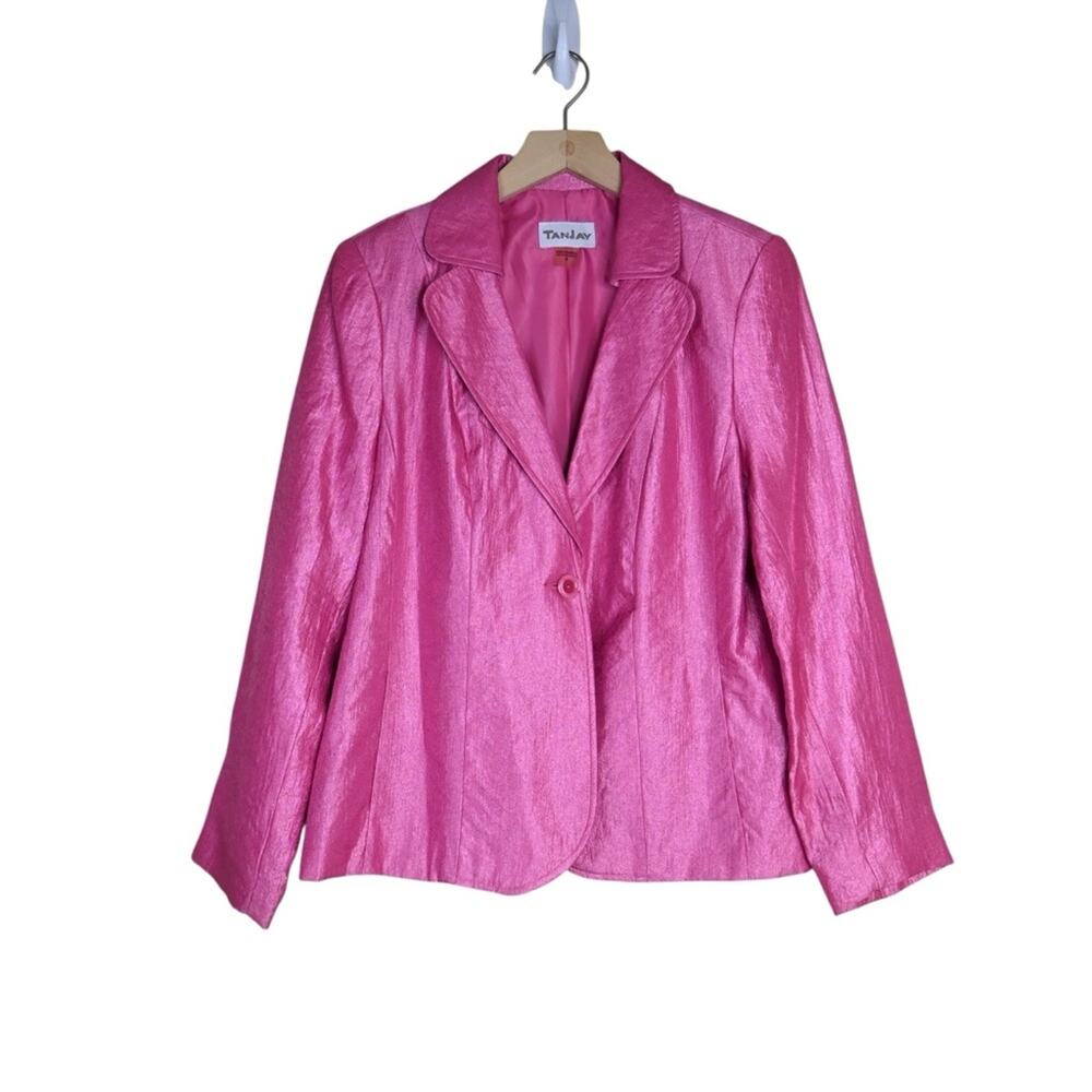 TanJay Womens 8 Pink Fuchsia Shimmer Festive Blazer Jacket